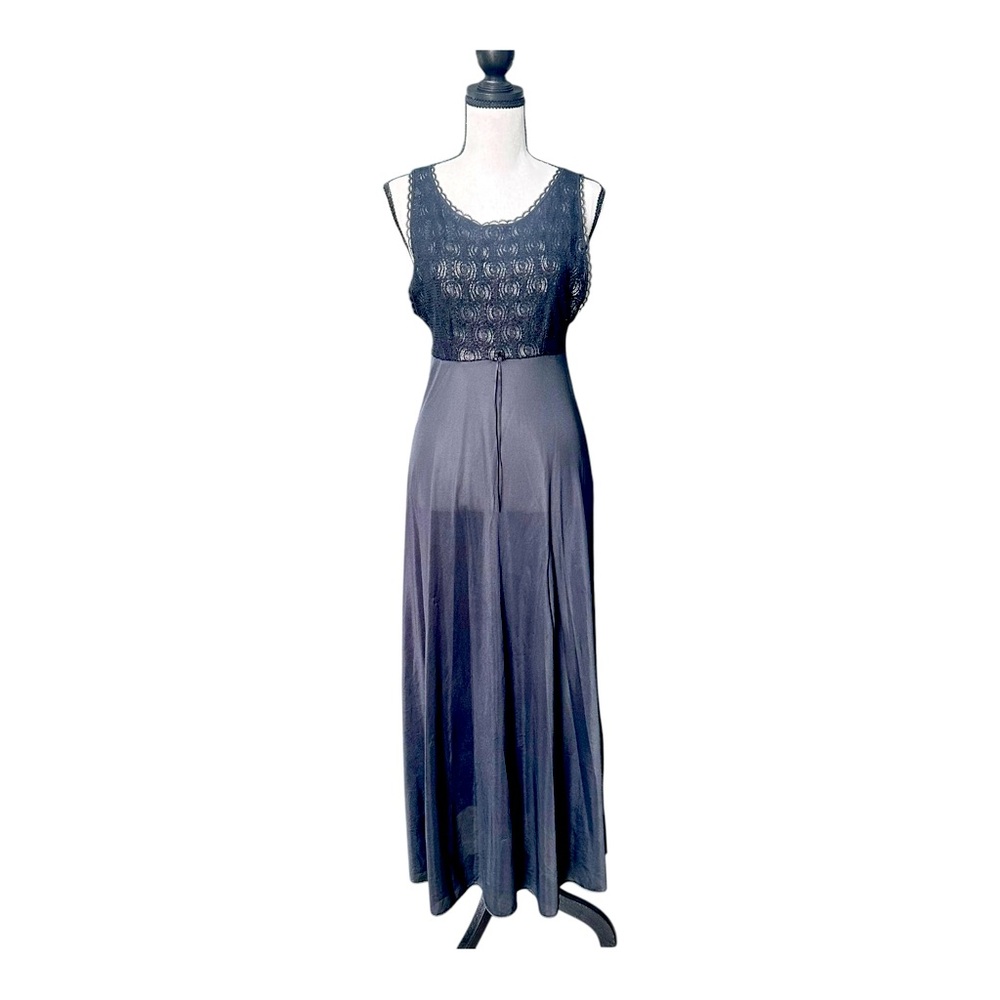 Vintage Adonna Lace & Nylon Maxi Nightgown Dress Black Size Medium